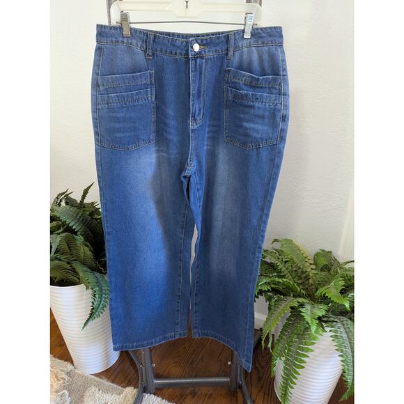 Women's Trendy High Waisted Wide Leg Baggy Ankle Denim Pants Sz XL - Picture 1 of 10